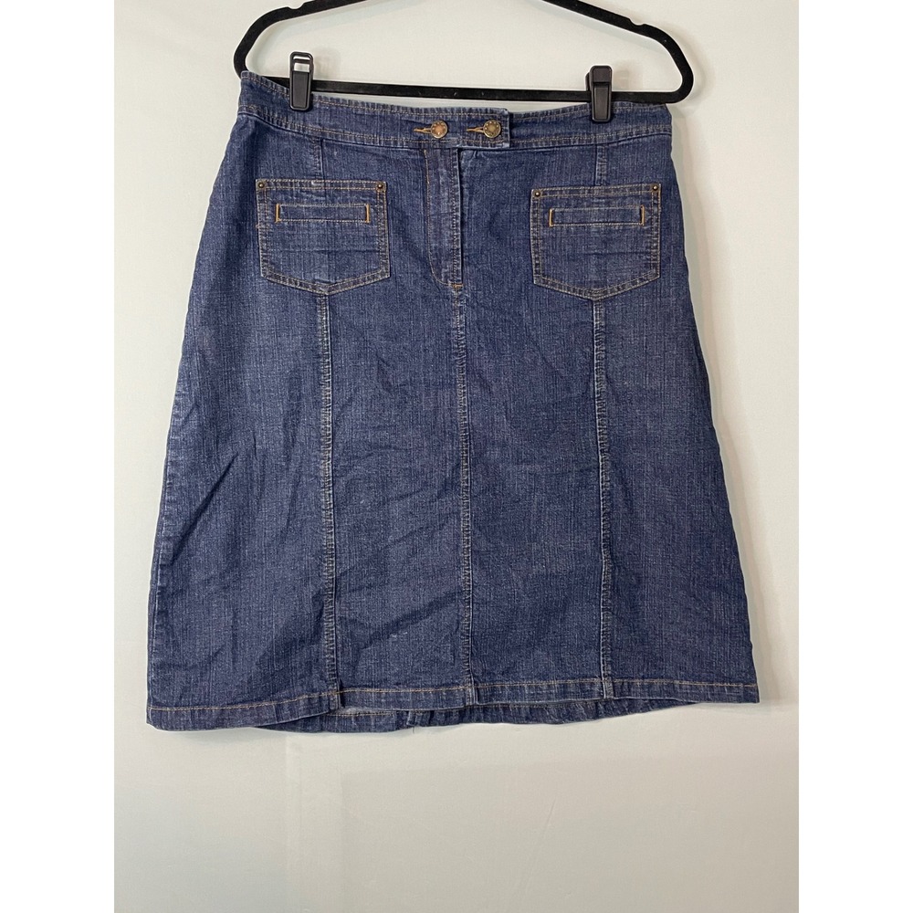 Christopher & Banks Women's Size 10 Dark Wash Denim A Line Skirt Stretch‎ Midi